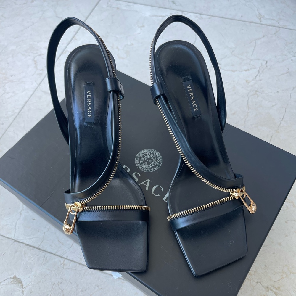 Versace Versace Safety Pin Stiletto Sandals Black